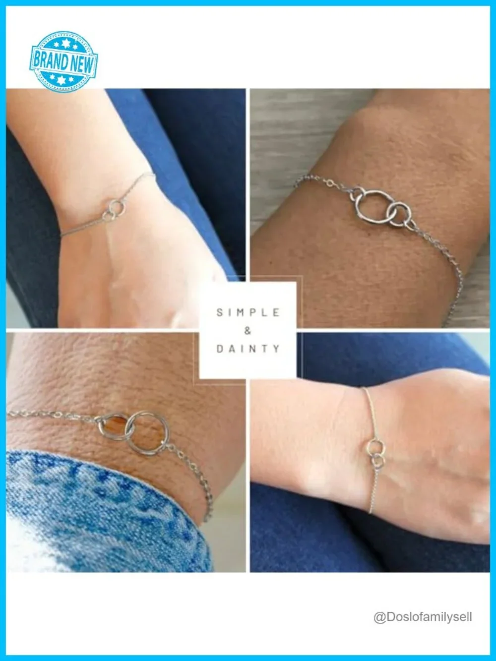 925 Sterling Silver Interlocking Circles CZ Link Bracelet Dainty Adjustable